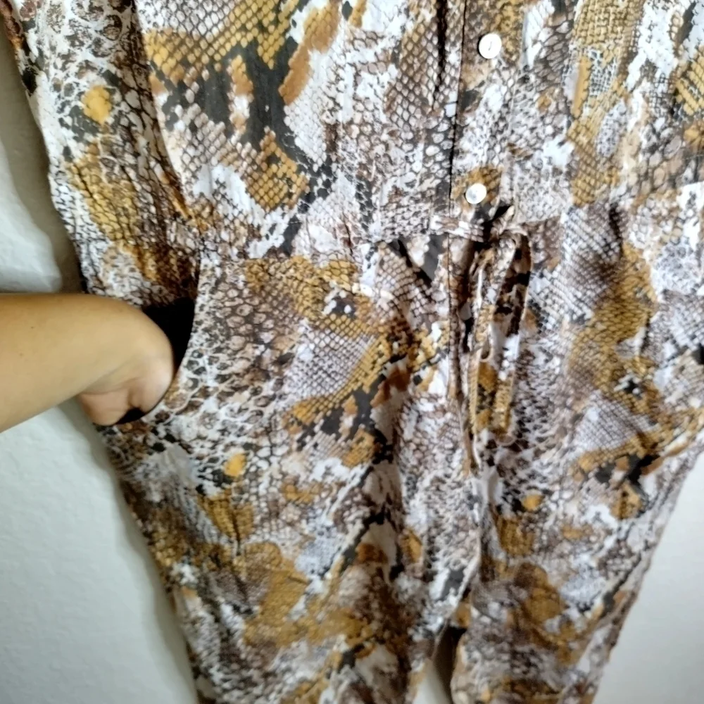 enza costa Cropped Snake-Print Cotton Jumpsuit Animal Print sz 3/ L